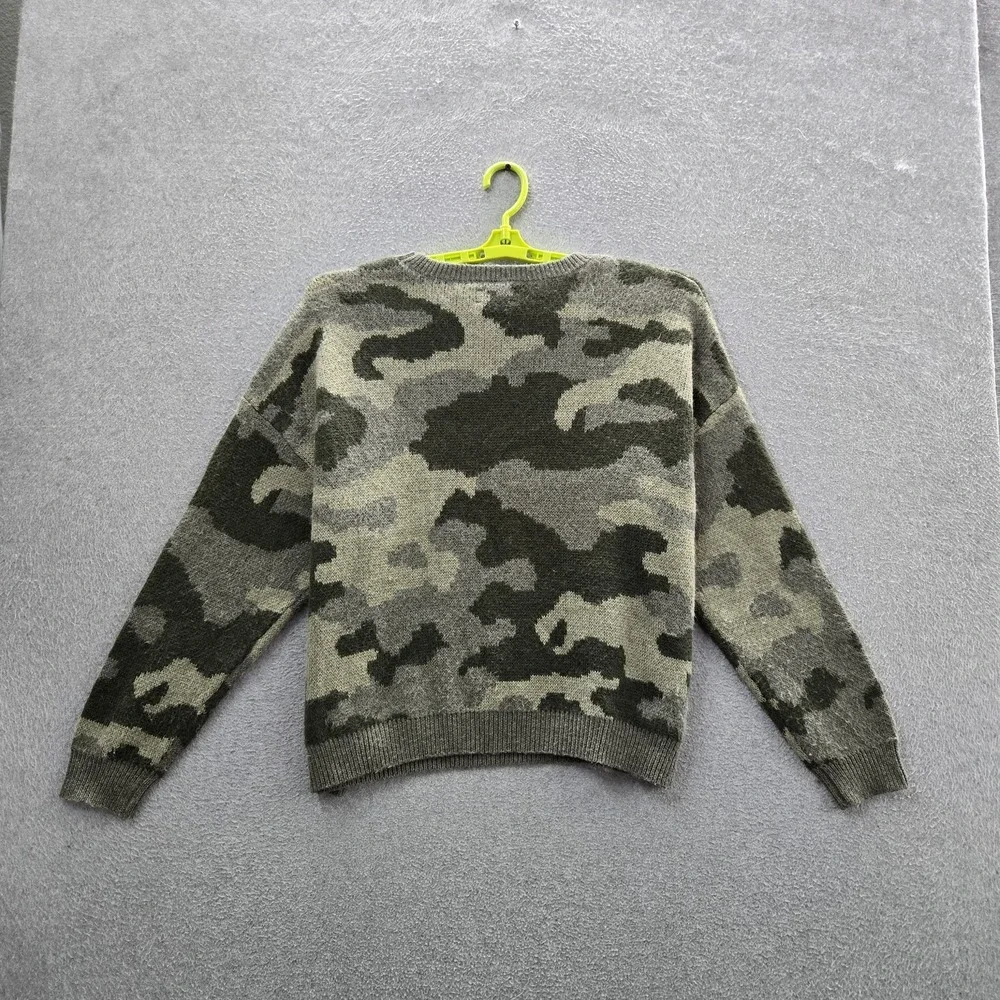 Lucky Brand Women Sweater XL Green Acrylic Wool Camouflage Grunge Long Sleeve